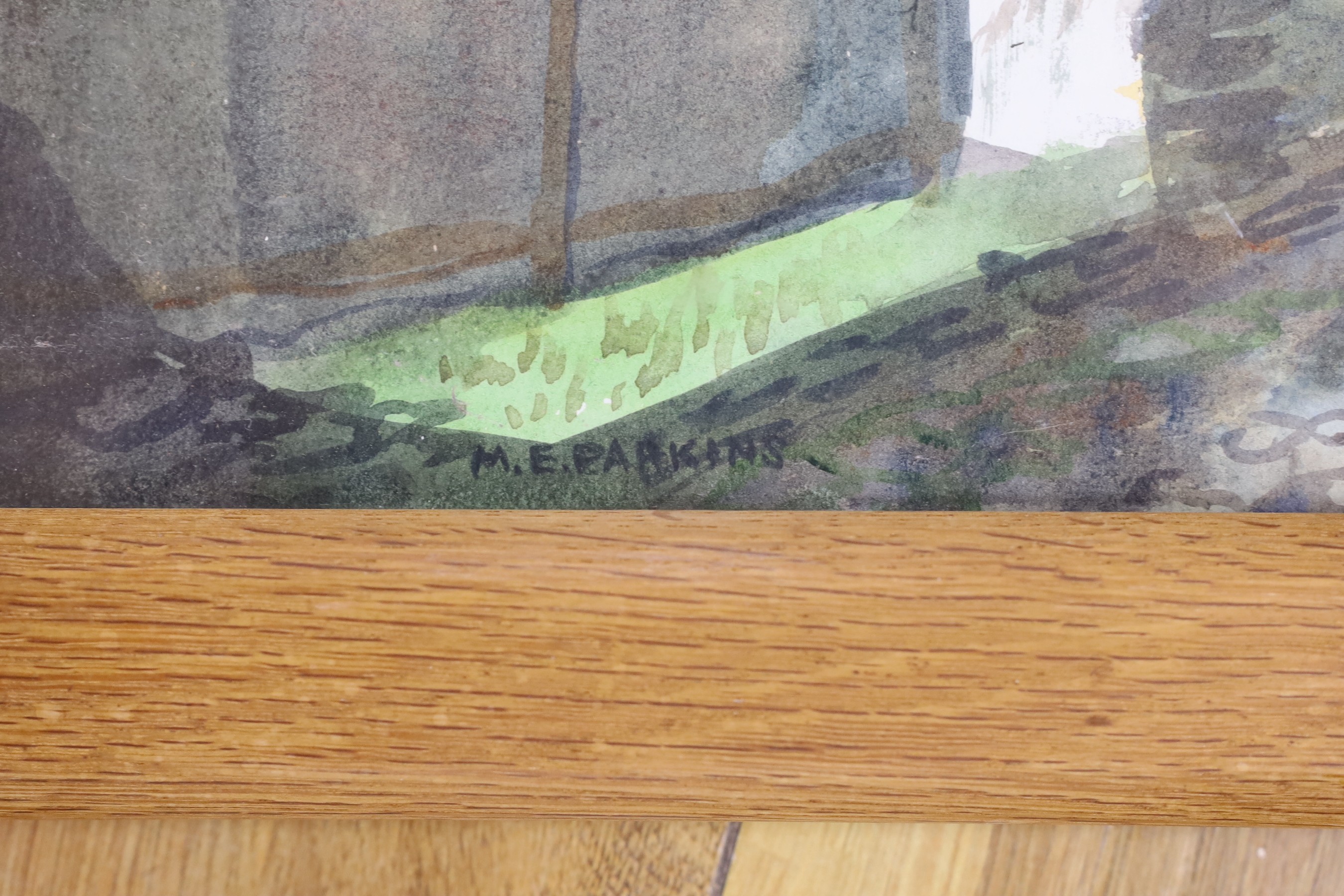 M. E. Parkins, watercolour, 'The Artist's Quarters ...', signed, 32 x 48cm